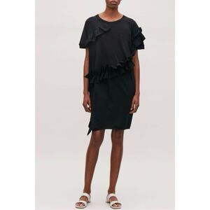 COS Size S Black 100% Cotton Frilled Cocoon Mini Dress